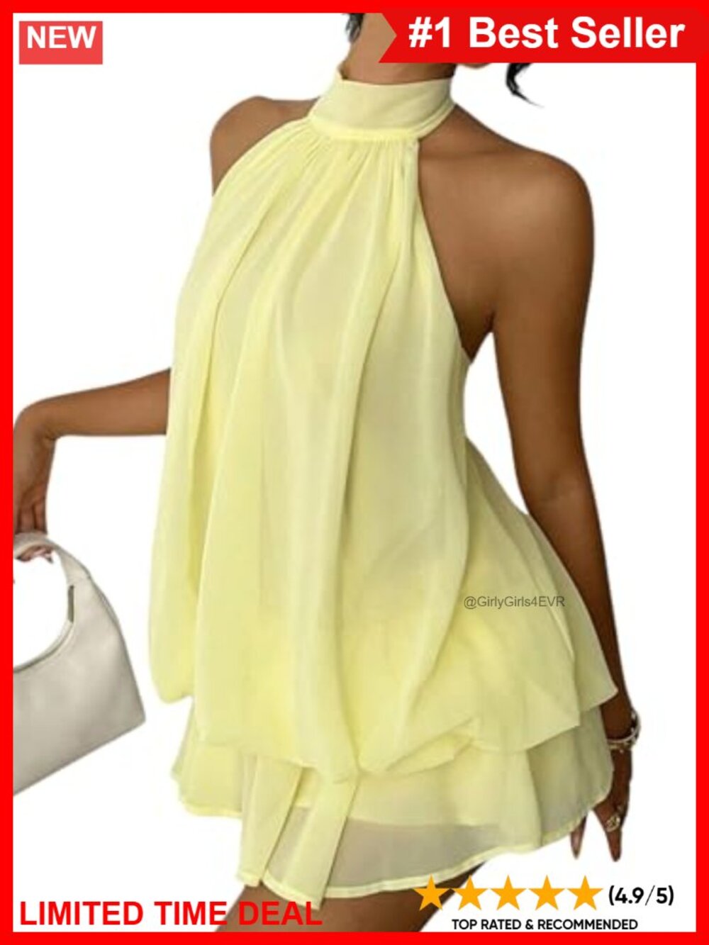 Chiffon Halter Mini Dress A-Line Backless Sleeveless Bow Tie Back